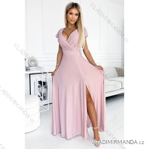 411-6 CRYSTAL long shimmering dress with a neckline - dirty pink