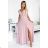 411-6 CRYSTAL long shimmering dress with a neckline - dirty pink