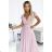 411-6 CRYSTAL long shimmering dress with a neckline - dirty pink