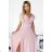 411-6 CRYSTAL long shimmering dress with a neckline - dirty pink