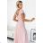 411-6 CRYSTAL long shimmering dress with a neckline - dirty pink