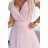 411-6 CRYSTAL long shimmering dress with a neckline - dirty pink