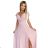 411-6 CRYSTAL long shimmering dress with a neckline - dirty pink