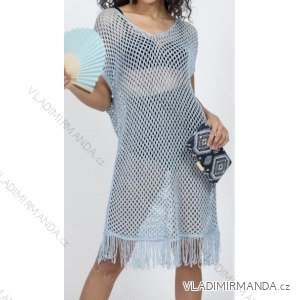 Women's Long Beach Dress Over Swimwear Short Sleeve (S/M ONE SIZE) ITALIAN FASHION IMPLP2310050012