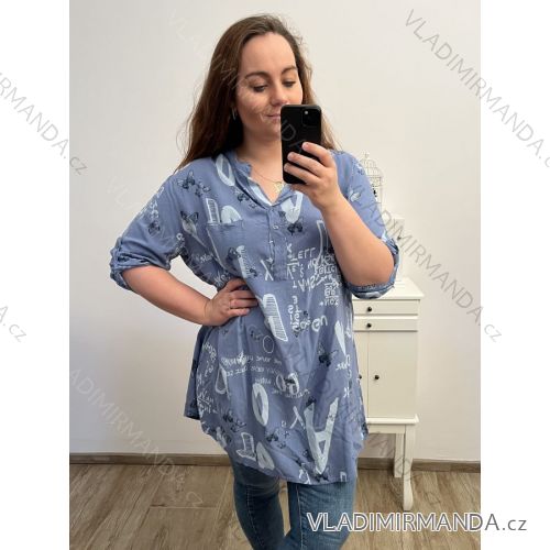 Tunika košilová  dlouhý rukáv dámská nadrozměr (3XL/4XL ONE SIZE) ITALSKÁ MÓDA IM423106