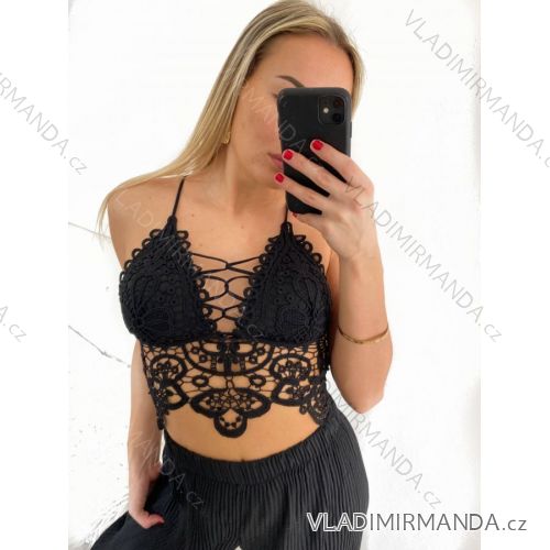 Top croptop krajkový na ramínka dámský (S/M ONE SIZE) ITALSKÁ MÓDA IMPMD243045