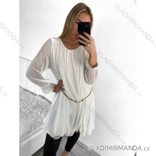 Women's Long Chiffon Short Sleeve Dress (S/M ONE SIZE) ITALIAN FASHION IMWGM23456 S/M white