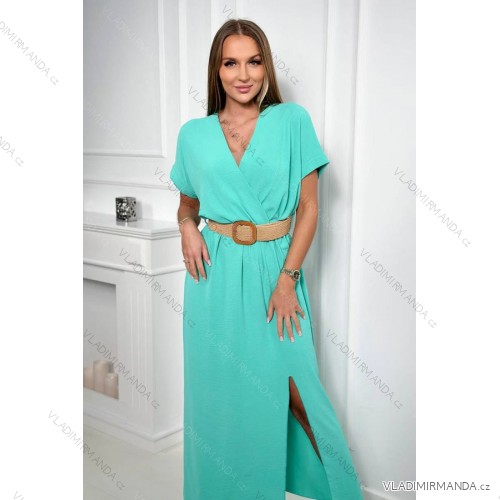 Light mint long dress with a decorative belt