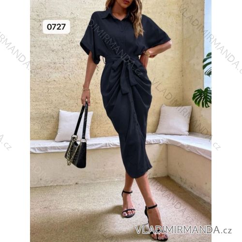 Women's Short Sleeve Long Shirt Dress (S/M ONE SIZE) ITALIAN FASHION IMWGB231538