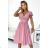 425-2 MATILDE Dress with a neckline and short sleeves - powder pink with glitter