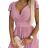 425-2 MATILDE Dress with a neckline and short sleeves - powder pink with glitter