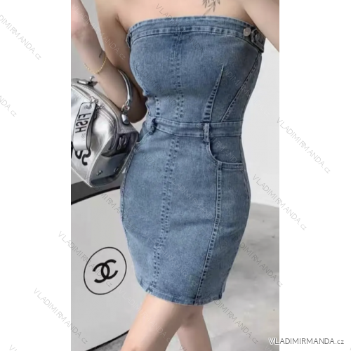 Šaty riflové carmen bez rukávu dámské (S/M ONE SIZE) ITALSKÁ MÓDA IMPCF239059jeans