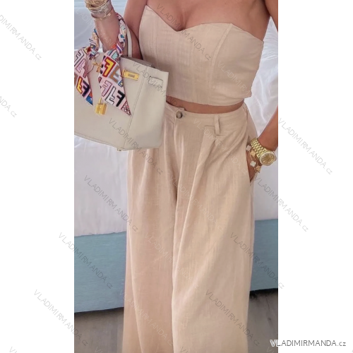 Carmen Women's Elegant Long Pants and Crop Top Set (S/M ONE SIZE) ITALIAN FASHION IMPCF2327842/27665