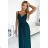 460-1 JOVITE brocade long dress on straps with a slit to the leg - green