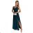 460-1 JOVITE brocade long dress on straps with a slit to the leg - green