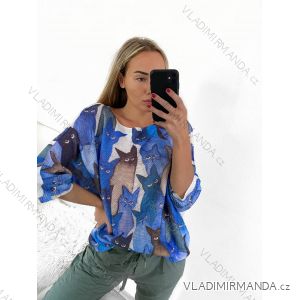 Svetr oversize tenký s potiskem dlouhý rukáv dámský nadrozměr (L/XL/2XL ONE SIZE) ITALSKá MóDA IMB23GATTO