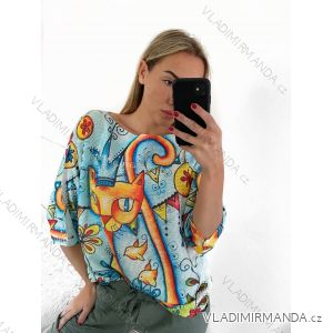 Svetr oversize tenký s potiskem dlouhý rukáv dámský nadrozměr (L/XL/2XL ONE SIZE) ITALSKá MóDA IMB23CAT