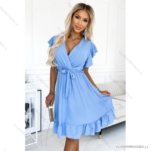 455-2 CORNELIA dress with frill, neckline and tie - light blue