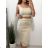 Women's Sleeveless Top and Skirt Set (S/M ONE SIZE) ITALIAN FASHION IMPGM235248/DUR S/M Beige