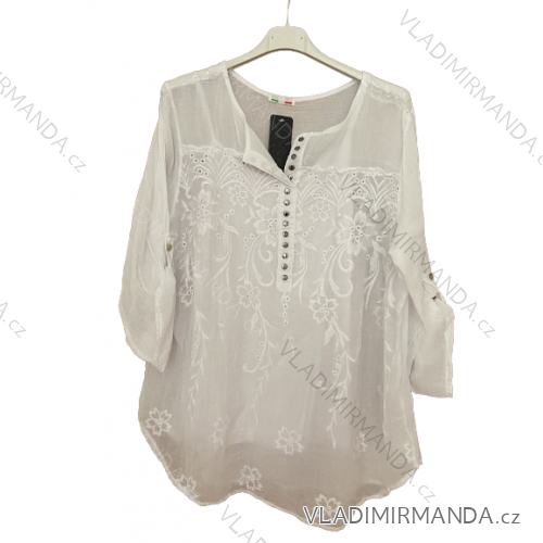 Women's Short Sleeve Crossed Blouse Tunic (M / L ONE SIZE) ITALIAN FASHION IMD22038 L/XL white