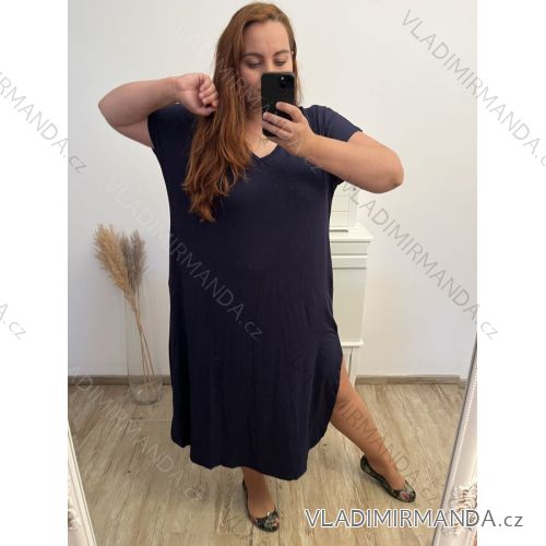 Šaty volnočasové bavlněné krátký rukáv oversize dámské (2XL/3XL/4XL/5XL ONE SIZE) ITALSKÁ MÓDA IM423GIRA/DR 3XL/4XL Černá