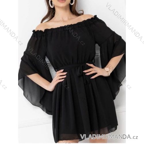 Šaty šifonové elegantní carmen dlouhý rukáv dámské (S/M ONE SIZE) ITALSKÁ MÓDA IMWGS232152