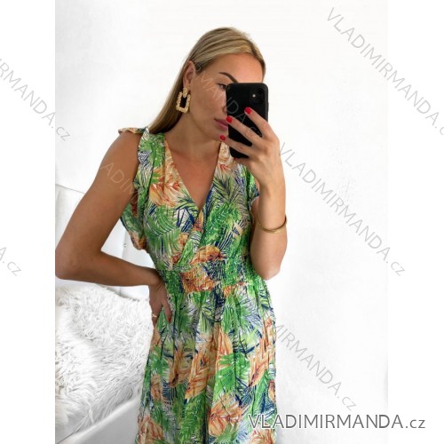 Women's Long Chiffon Short Sleeve Dress (S/M ONE SIZE) ITALIAN FASHION FMPZM23A082-9 S/M light green