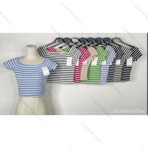 Top Croptop Short Sleeve Women Stripe (S/M ONE SIZE) ITALIAN FASHION IMPBB23W1235