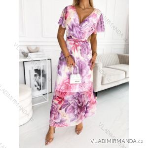 Šaty dlouhé letní elegantní krátký rukáv dámské (S/M ONE SIZE) ITALSKÁ MÓDA IMWGB232235