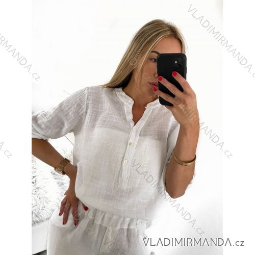 Women's Extended Long Sleeve Tunic Shirt (L/XL ONE SIZE) ITALIAN FASHION IM722193 L/XL white