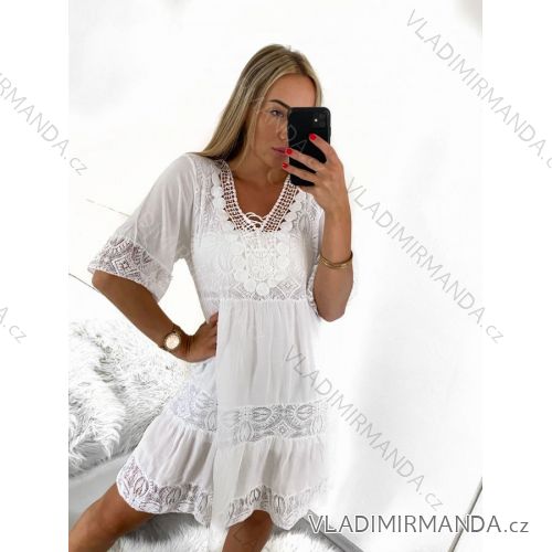 Women's Elegant Glitter Long Sleeve Dress (S/M/L/XL ONE SIZE) ITALIAN FASHION IMBM22010 L/XL white