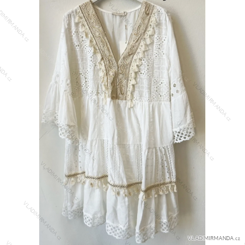 Šaty letní boho krajkové 3/4 dlouhý rukáv dámské (S/M ONE SIZE) ITALSKÁ MÓDA IMPEM235687