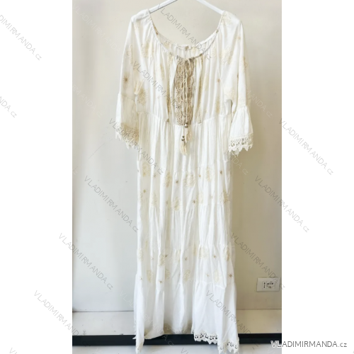 Šaty dlouhé letní boho krajkové 3/4 dlouhý rukáv dámské (S/M ONE SIZE) ITALSKÁ MÓDA IMPEM236028