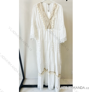 Šaty dlouhé letní boho krajkové 3/4 dlouhý rukáv dámské (S/M ONE SIZE) ITALSKÁ MÓDA IMPEM235688