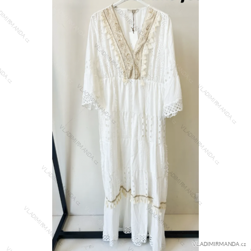 Šaty dlouhé letní boho krajkové 3/4 dlouhý rukáv dámské (S/M ONE SIZE) ITALSKÁ MÓDA IMPEM235688