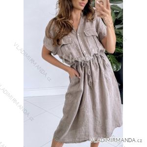 Women's Summer Linen Dress with Belt Short Sleeve (S/M ONE SIZE) ITALIAN FASHION IMWAD232502