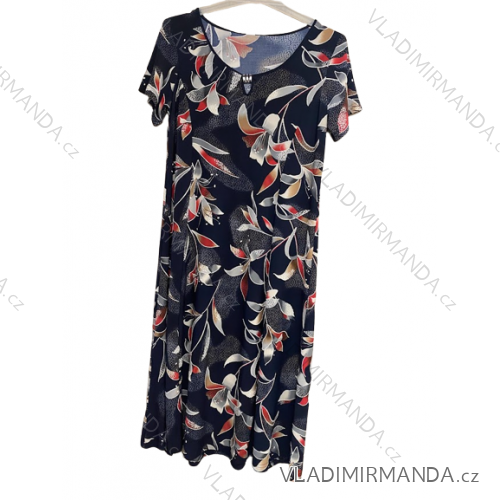 Women's Plus Size Long Short Sleeve Dress (46-52) POLISH FASHION PMD23FLOWER-2 52 dark blue