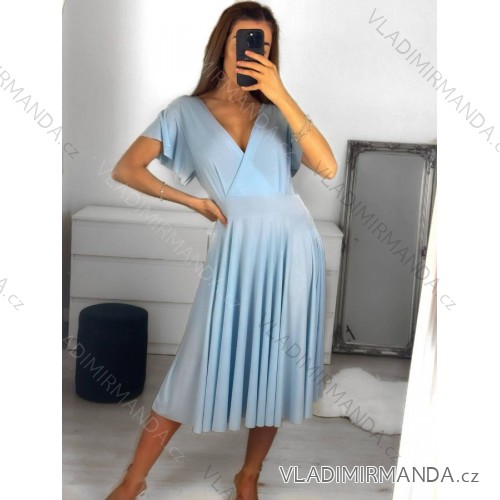 Women's Lace Cotton Short Sleeve Dress (S/M ONE SIZE) ITALIAN FASHION IMM23M7267 S/M Light blue