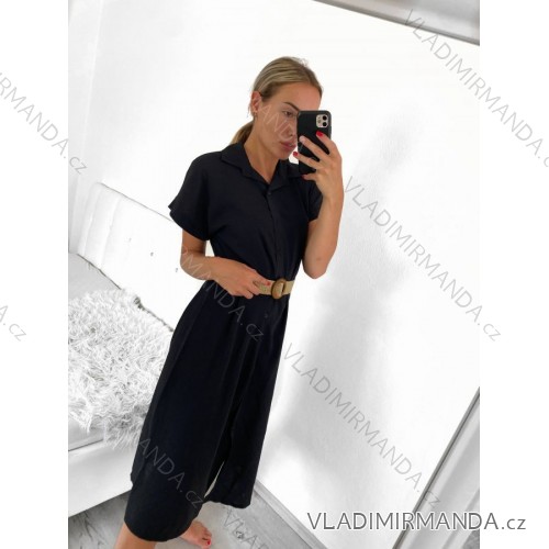 Summer Long Shirt Short Sleeve Women's Dress (S / M ONE SIZE) ITALIAN FASHION IMWB222483 S/M black