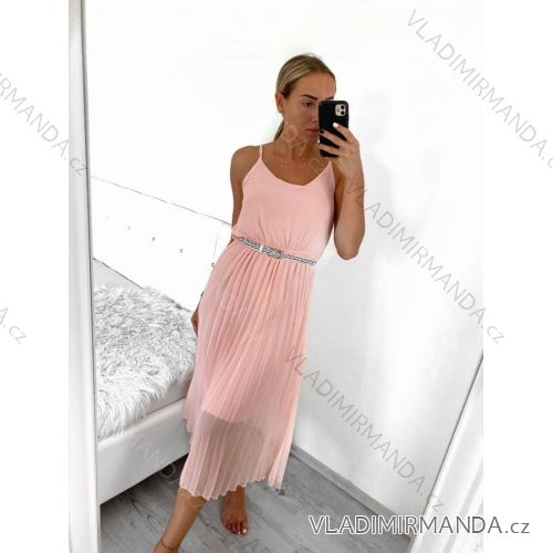 Women's Long Summer Chiffon Dress With Shoulder Strap (S/M ONE SIZE) ITALIAN FASHION IMWY231796