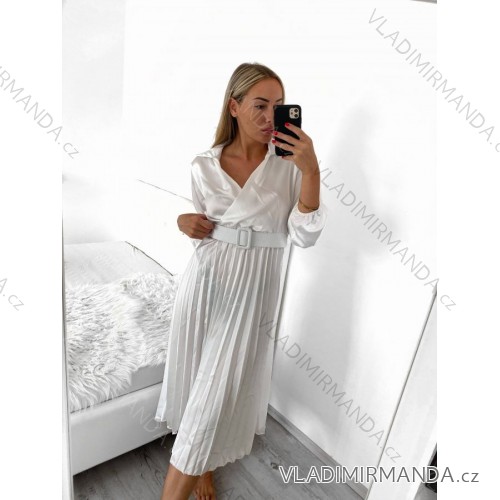 Šaty elegantní dlouhý rukáv dámské (S/M ONE SIZE) ITALSKÁ MÓDA IMWM217234 S/M white