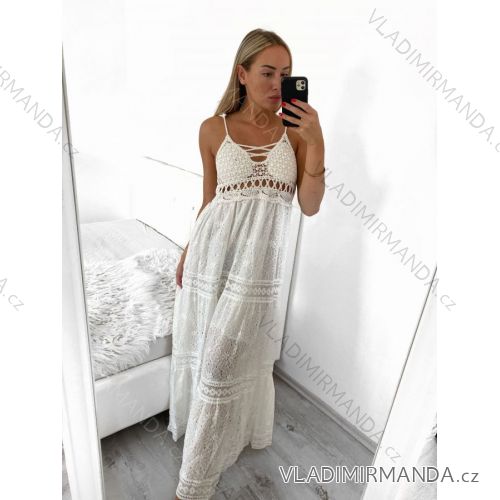 Women's Long Summer Boho Lace Strapless Dress (S/M ONE SIZE) ITALIAN FASHION IM823016