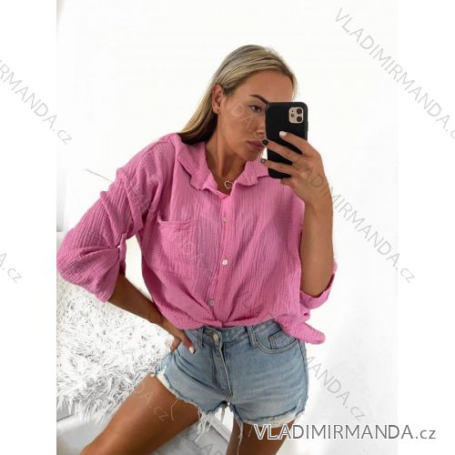 Women's Plus Size Long Sleeve Muslin Shirt (L/XL/2XL ONE SIZE) ITALIAN FASHION IMWP232488