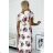 434-7 LISA Pleated midi dress with a neckline and frills - burgundy roses