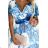 489-2 CINZIA Dress with a neckline, long waist tie and short sleeves - blue large flowers - mesh