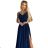 299-9 CHIARA elegant maxi dress with straps - dark blue with glitter