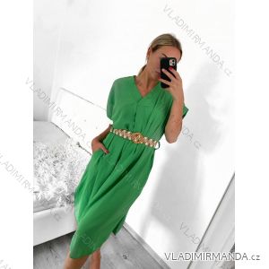 Šaty letní s páskem krátký rukáv dámské (S/M/L ONE SIZE) ITALSKÁ MÓDA IMWA23010/DU