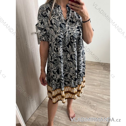 Šaty košilové oversize krátký rukáv dámské nadrozměr (XL/2XL ONE SIZE) ITALSKá MODA IM723005/DUR XL/2XL Černá