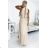 484-1 Pleated midi dress with a teardrop neckline - beige