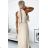 484-1 Pleated midi dress with a teardrop neckline - beige